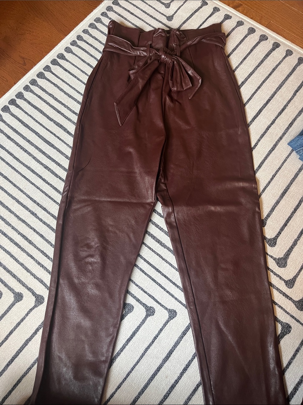 Commando Burgundy Faux Leather Paperbag Waist Ankle Pants